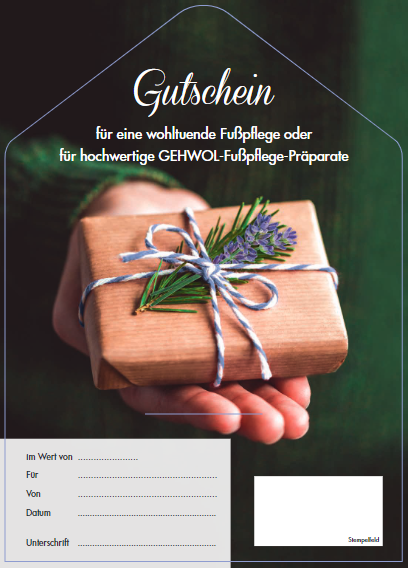 GEHWOL® Geschenkgutschein €, mit Weihnachtsmotiv 'Lavendel', 10 Stück