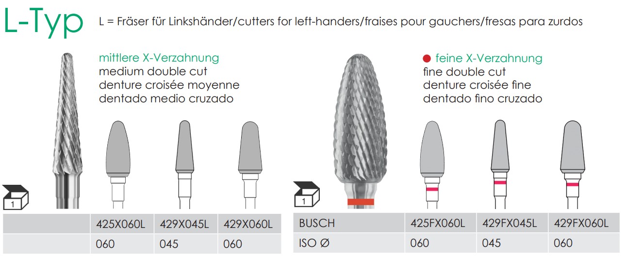 Busch Hartmetall-Fräser 425FX060L, 060, feine X-Verzahnung, L-Typ (für Linkshänder)