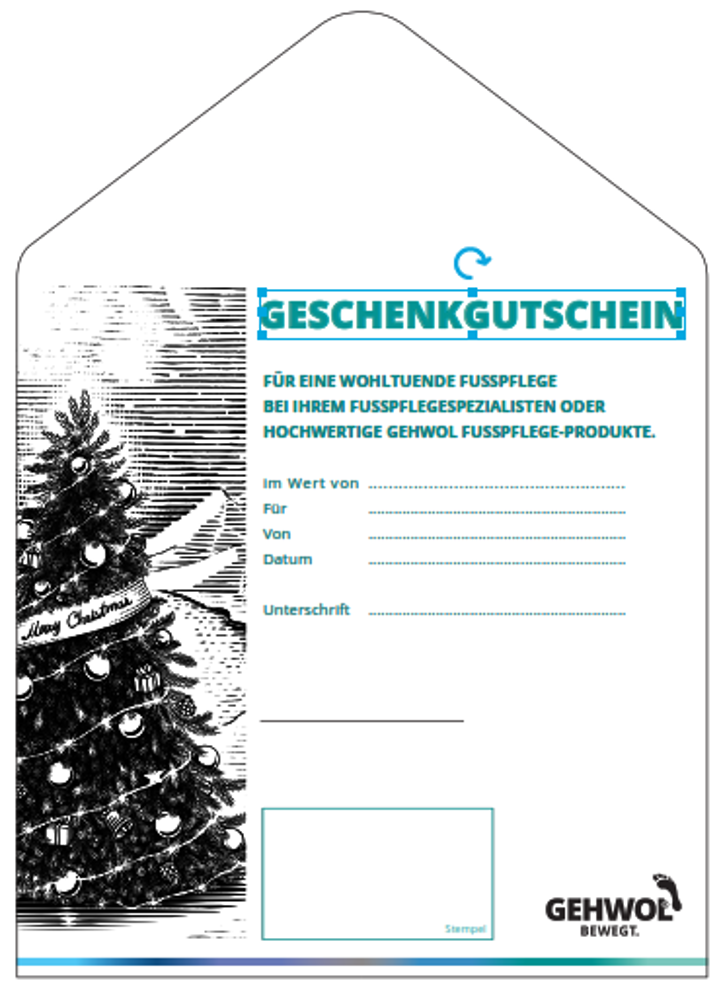 GEHWOL® Geschenkgutschein €, mit Weihnachtsmotiv 'Wildrose', 10 Stück