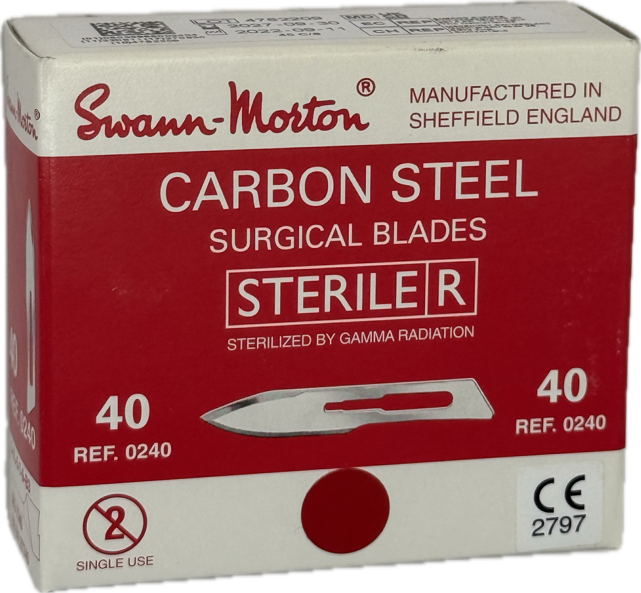 Swann-Morton® RED BLADES Skalpellklingen Fig. 40 (passend zu Griff Nr. 3!), die Klinge mit dem scharf geschliffenen Klingenrücken, 100 Stück