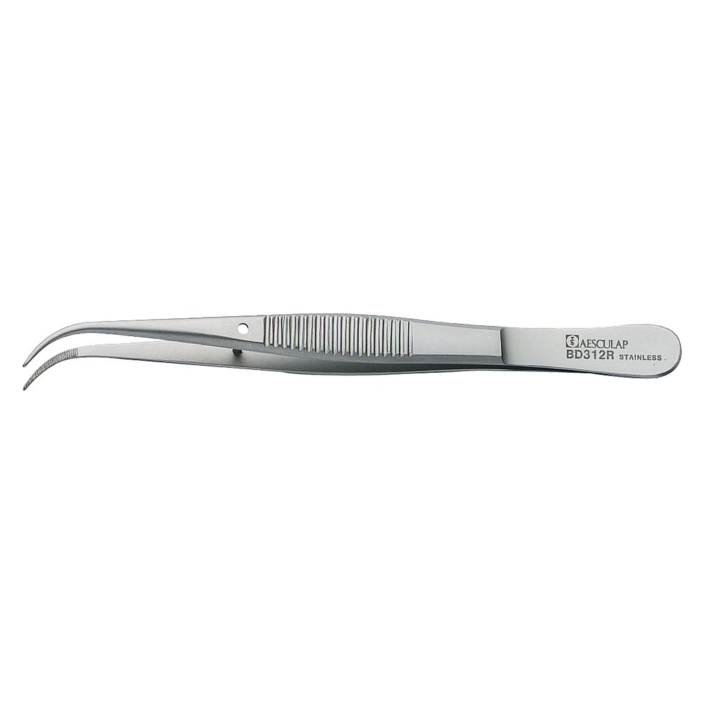 Aesculap® BD 312 R Anatomische Pinzette, gebogen, feingliedrig, gerieft, 10.5 cm