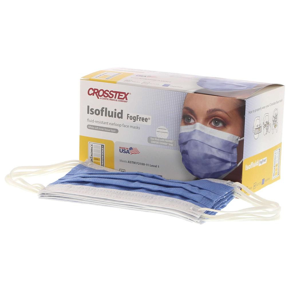 CROSSTEX® Isofluid, Flüssigkeitsresistente Mund- und Nasenschutzmaske nach DIN Norm EN 14683 Typ II, Sapphire blau, Medizinprodukt, 50 Stück