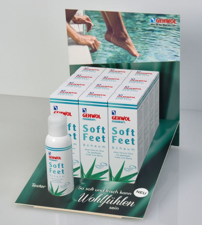 EasyUP Display 12x125 ml (+Tester) unbestückt für GEHWOL FUSSKRAFT® Soft Feet Schaum