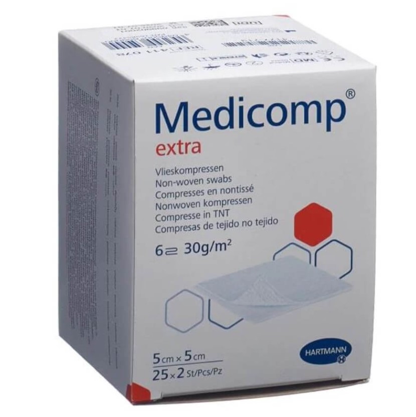 IVF Hartmann Medicomp extra S30 6-fach, Vliesstoffkompresse 5 x 5 cm STERIL, 25 x 2 Stück