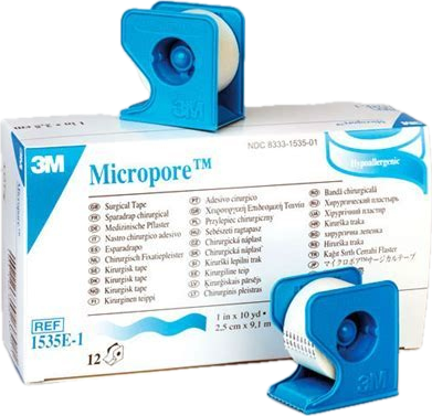 3M Micropore™ weiss, 25 mm x 9.1 m, mit Abroller, 12 Stück