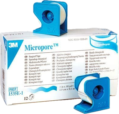 3M Micropore™ weiss, 2.5 cm x 9.1 m, mit Abroller, 12 Stück