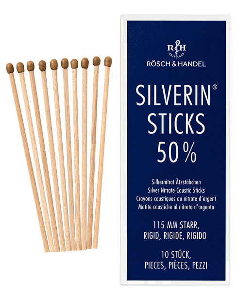 Rösch&amp;Handel Silverin® Sticks 50% Silbernitrat-Stäbchen 115 mm starr, Argenti nitras, 10 Stück
