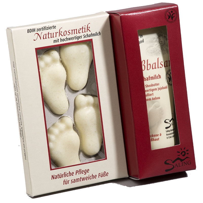 Geschenkverpackung 'Wellness für die Füsse' mit Schafmilchprodukten von Saling