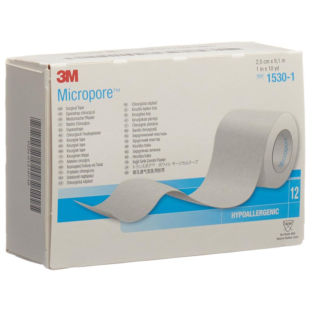 3M Micropore™ weiss, 2.5 cm x 9.1 m, refill, 12 Stück