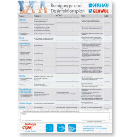 GEHWOL® TECH DIN A4, Reinigungs- und Desinfektionsplan