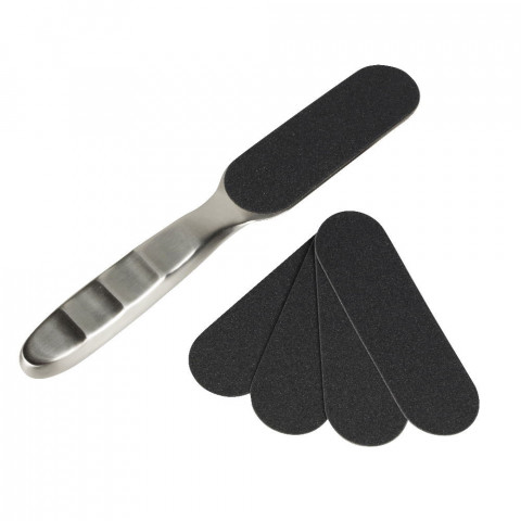 Set Hornhautfeile 1617 Eco 22 cm, inox,  Feilfläche  11 x 3.5 cm, mit 2 x 50 Stück Feilenblätter (Körnung fein 180 und mittel 100)