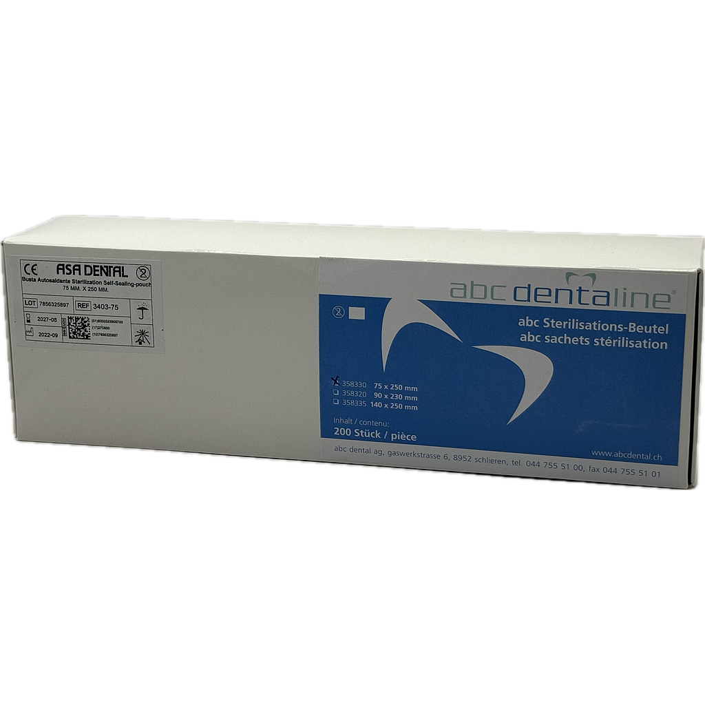 abc dentaline® Asa Dental Steribeutel selbstklebend 7.5 x 25 cm, 200 Stück