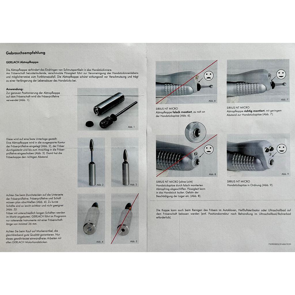 Gebrauchsempfehlung / -anweisung Abtropfkappe