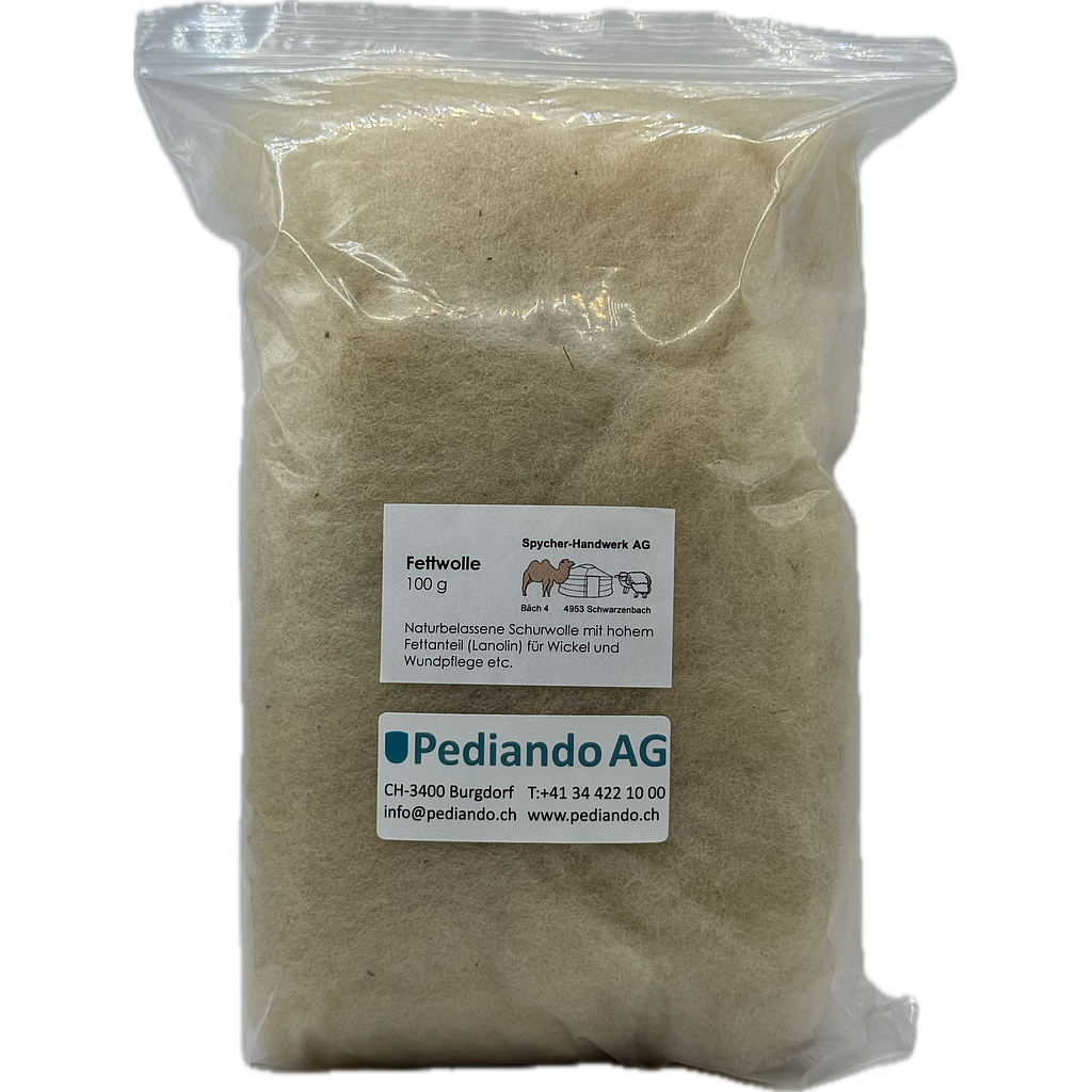Pediando® Fettwolle / "Heilwolle" gekardet, Schaf-Schurwolle mit hohem Lanolinanteil, 100 g