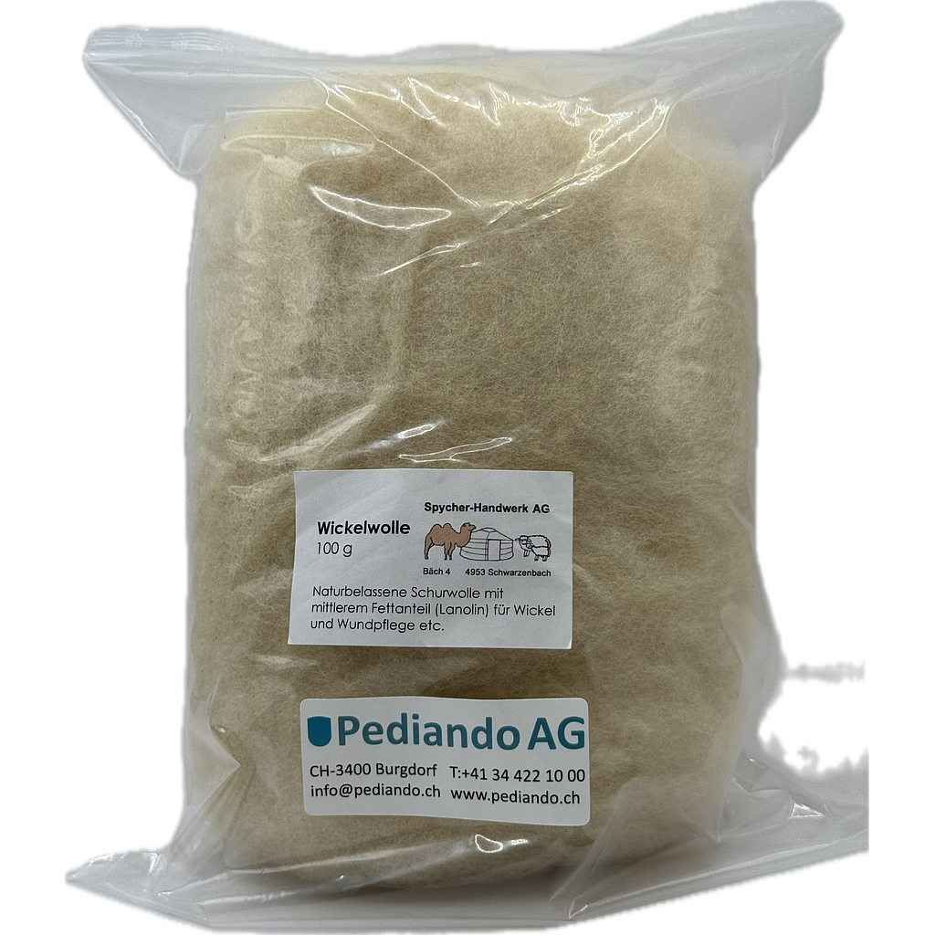 Pediando® Wickelwolle gekardet, Schaf-Schurwolle mit mittlerem Lanolinanteil, 100 g