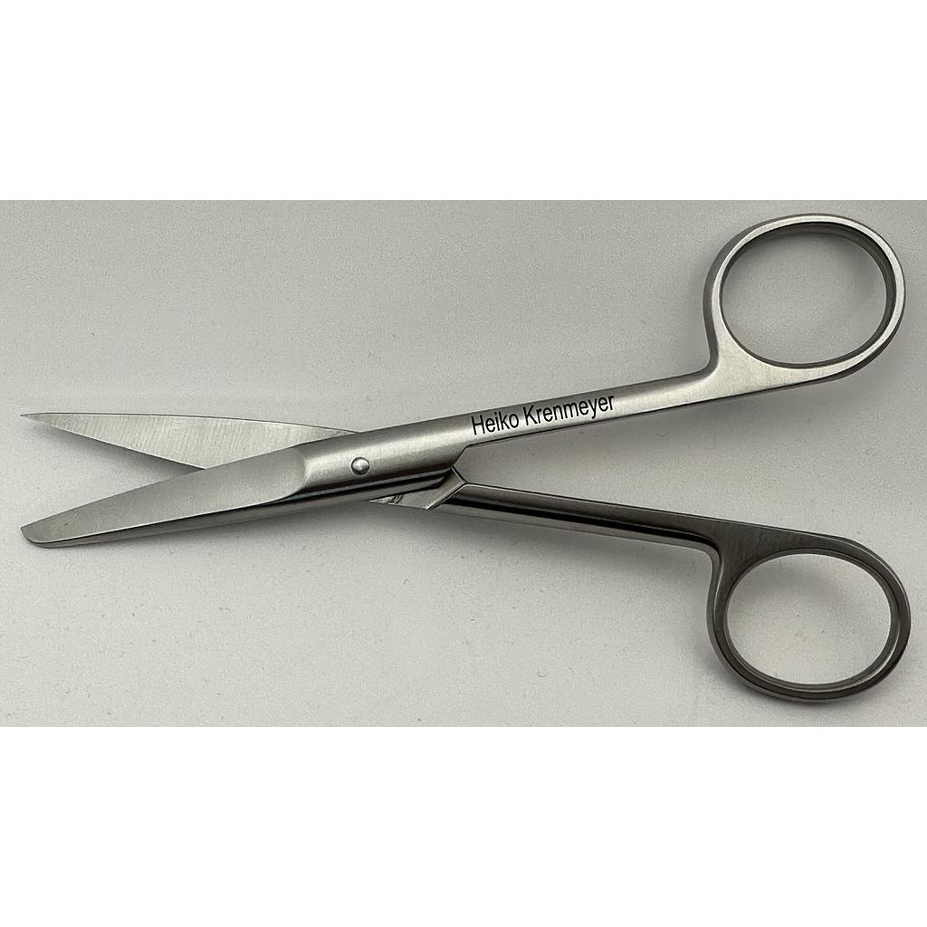 Spezialschere zum 'Filzen' nach Konzept Akademie ZWM®, Aesculap® BC 324 Verbandschere, 14.5 cm R mit MIKROSCHLIFF 0.5 mm und individueller Gravur