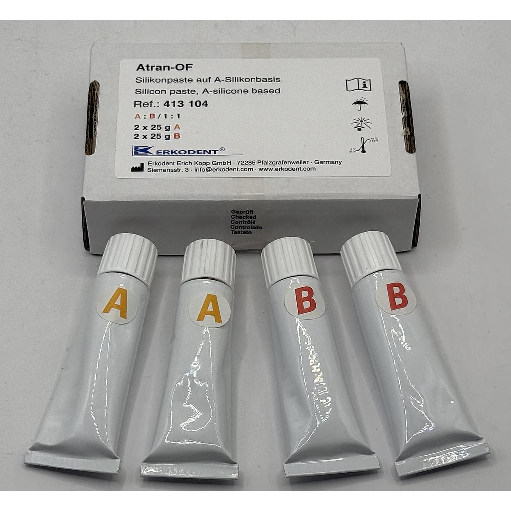 Erkodent® Atran-OF (Ersatz Sitran OF) Silikonpaste auf A-Silikonbasis inkl. Katalysator, 40 Shore A, je 2 x 25 gr