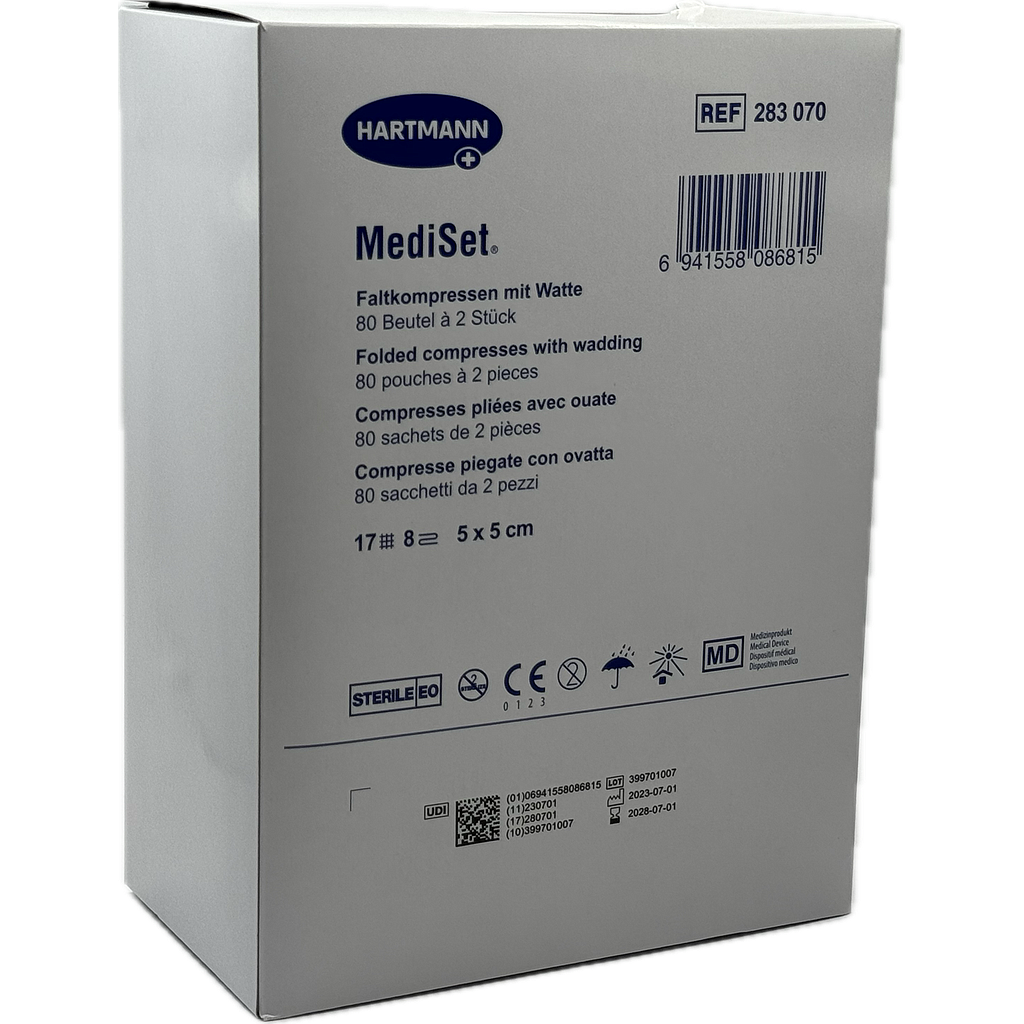 IVF Hartmann DermaPlast® MediSet® Faltkompresse mit Watte, 5 x 5 cm, Schachtel à 80 Beutel à 2 Stück
