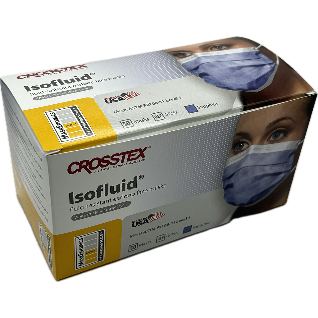 CROSSTEX® Isofluid Surgical Masks Mund- und Nasenschutzmaske nach DIN Norm EN 14683 Level 1, blau, Medizinprodukt, 50 Stück