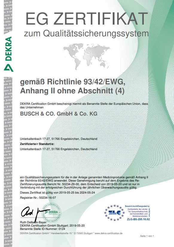 Busch EG-Zertifikat des QMS