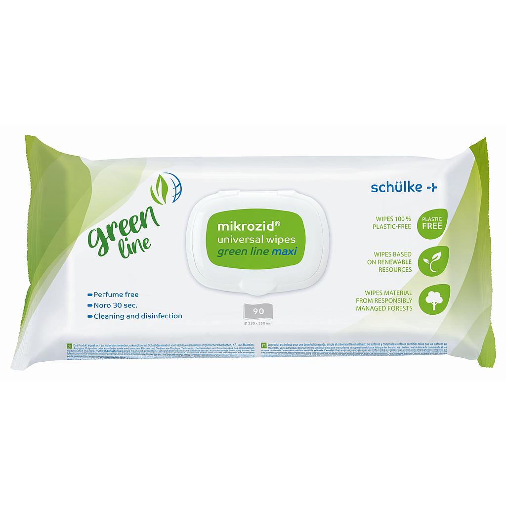 Schülke Mikrozid® Universal Wipes GREEN LINE MAXI, low alcohol, 90 Stück 23 x 25 cm - Solange Vorrat mit über 20% Preisnachlass