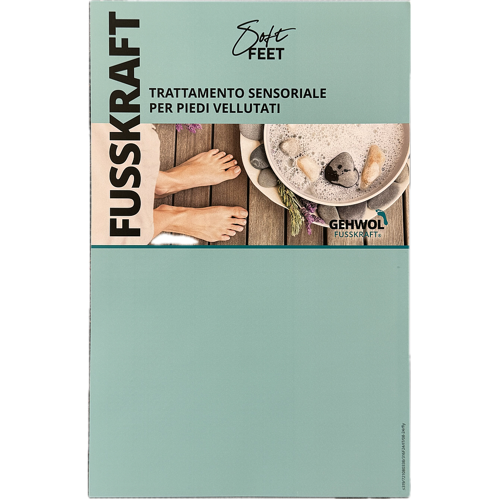 GEHWOL FUSSKRAFT® Papiereinleger (Backcard) 'Soft Feet' zu Tischdisplay aus Acryl ITALIENISCH