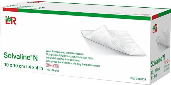 L&amp;R Solvaline ® N, Wundkompresse, verklebungsarm, steril, 10 x 10 cm, weiss, 100 Stück