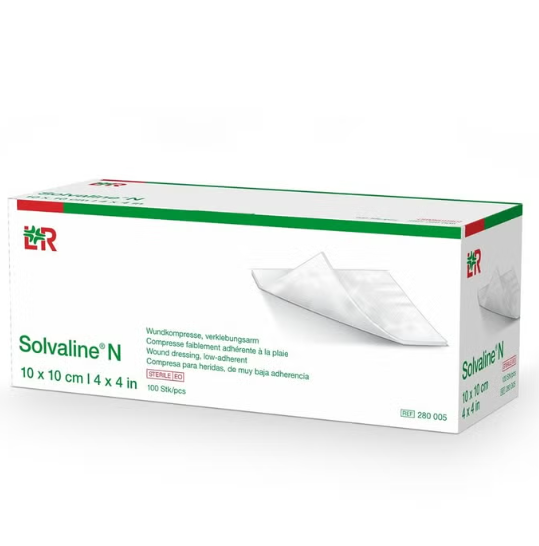 L&amp;R Solvaline ® N, Wundkompresse, verklebungsarm, steril, 10 x 10 cm, weiss, 100 Stück