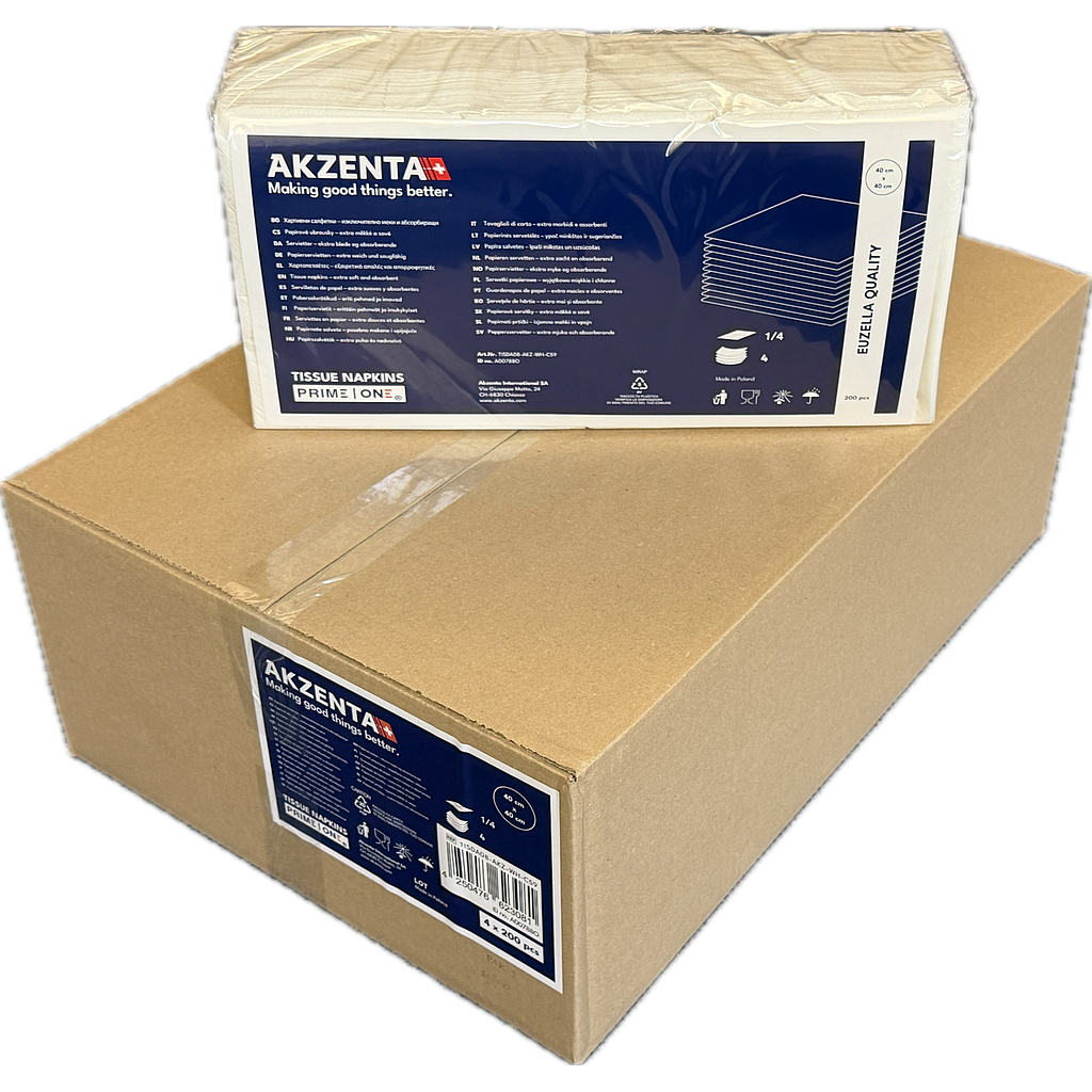 Akzenta ONE® Top Soft Servietten 1/4 Falz (Nachfolger Tela Krepp), 40 x 40 cm, weiss, 4-lagig, 4 x 200 = 800 Stück