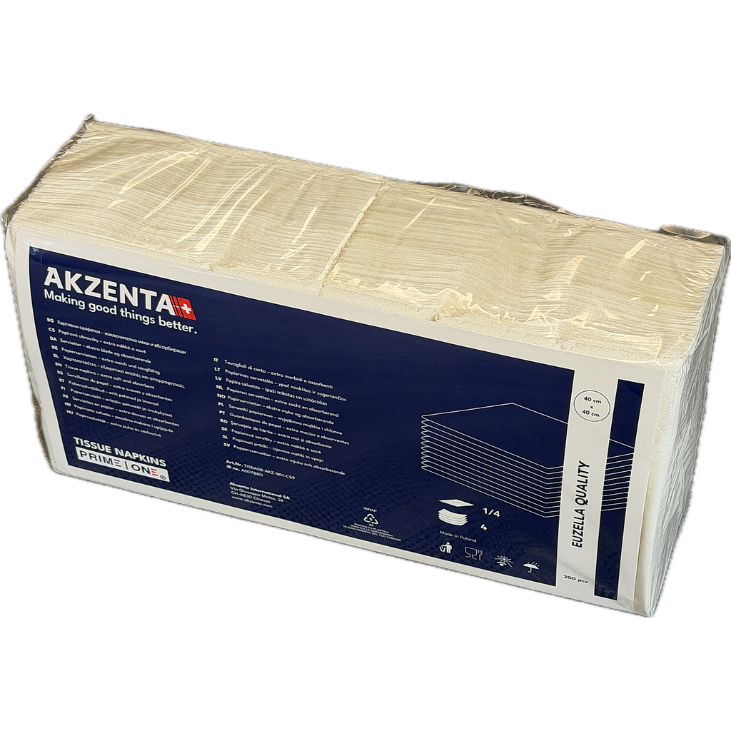 Akzenta ONE® Top Soft Servietten 1/4 Falz (Nachfolger Tela Krepp), 40 x 40 cm, weiss, 4-lagig, Pack à 200 Stück