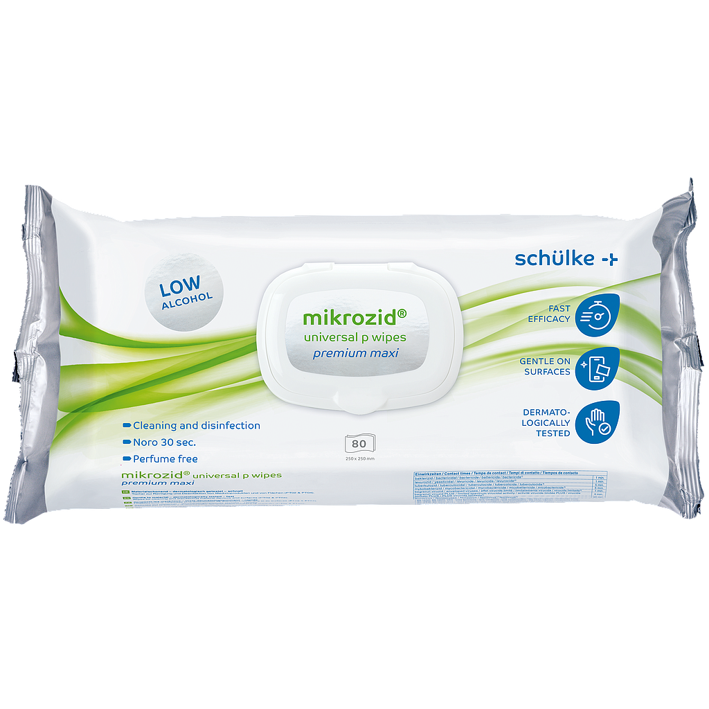 Schülke Mikrozid® universal p wipes Premium MAXI, low alcohol, 80 Stück 25 x 25 cm