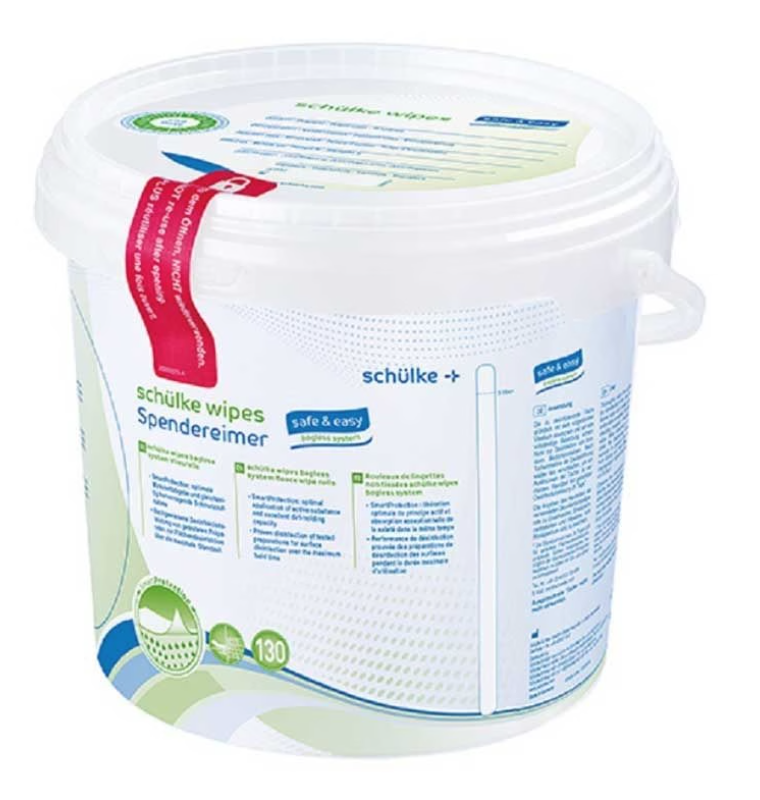 Schülke Wipes, Feuchttuchspender (Einweg) safe &amp; easy bagless, mit 130 Stück Tücher 19 x 30 cm